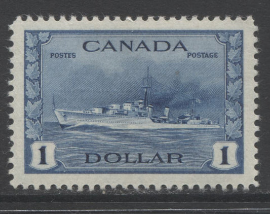 Lot 115 Canada #262 $1 Prussian Steel Blue (Deep Blue), Tribal Class Destroyer 1942-1943 War Issue, A VFLH Single On Vertical Wove Paper With Mesh And Cream Gum