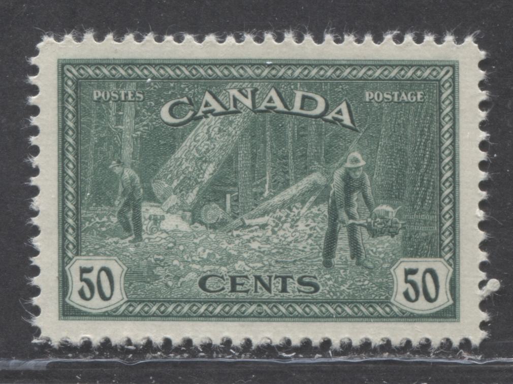 Lot 116 Canada #272 50c Dark Blue Green Logging, 1946 Peace Issue, A VFNH Single On Light Horizontally Ribbed Paper With Cream Gum