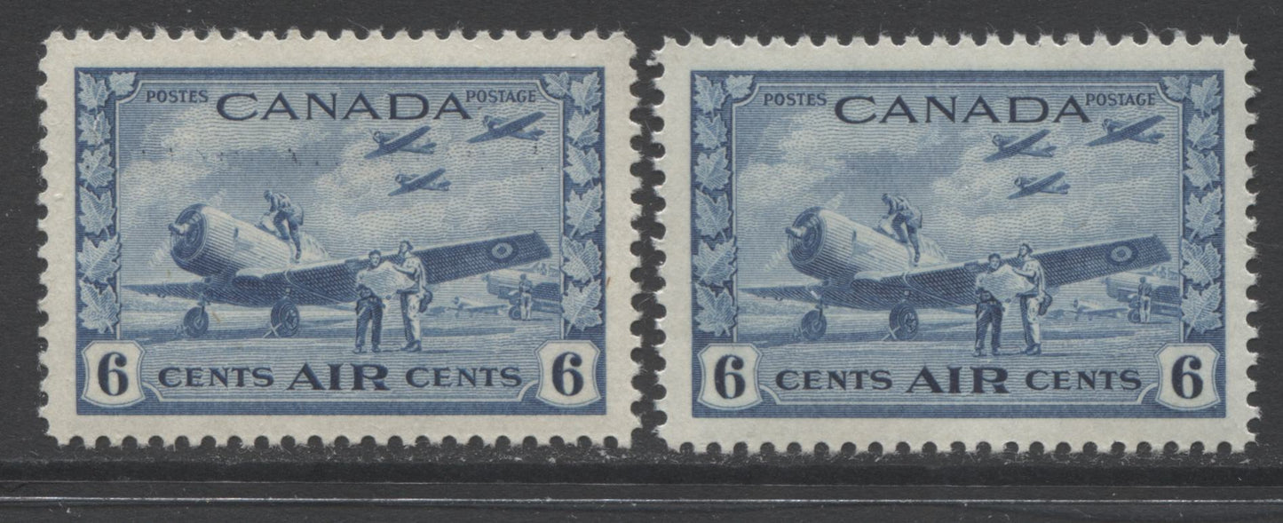 Lot 116 Canada #C7 6c Deep Blue Air Training Plan, 1942-1943 Air Mail War Issue, 2 VFNH Singles, 2 Different Shades