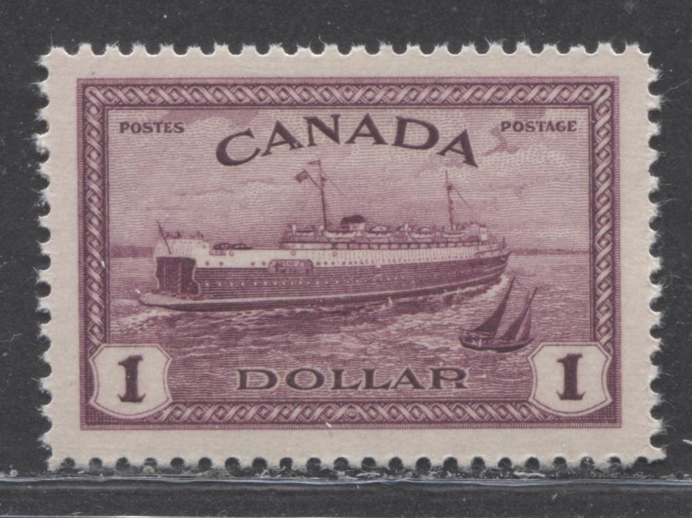 Lot 117 Canada #273 $1 Red Violet Train Ferry, 1946 Peace Issue, A VFNH Single On Light Horizontally Ribbed Paper With Cream Gum