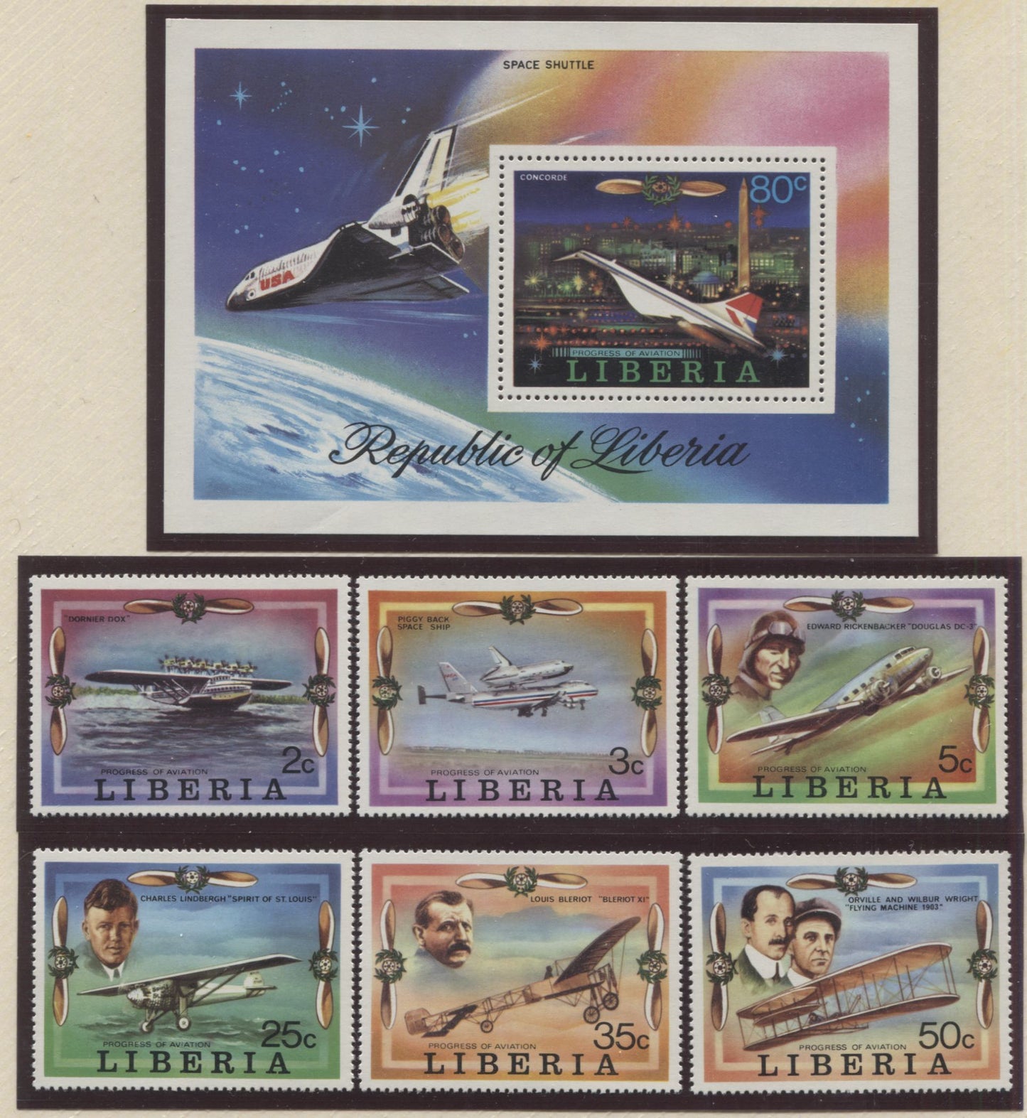 Lot 119 Liberia SC#742/C212 1976-1978 Telephone Centenary & Aviation, A VFNH Range Of Singles & Souvenir Sheets, 2017 Scott Cat. $12.45 USD, Click on Listing to See ALL Pictures