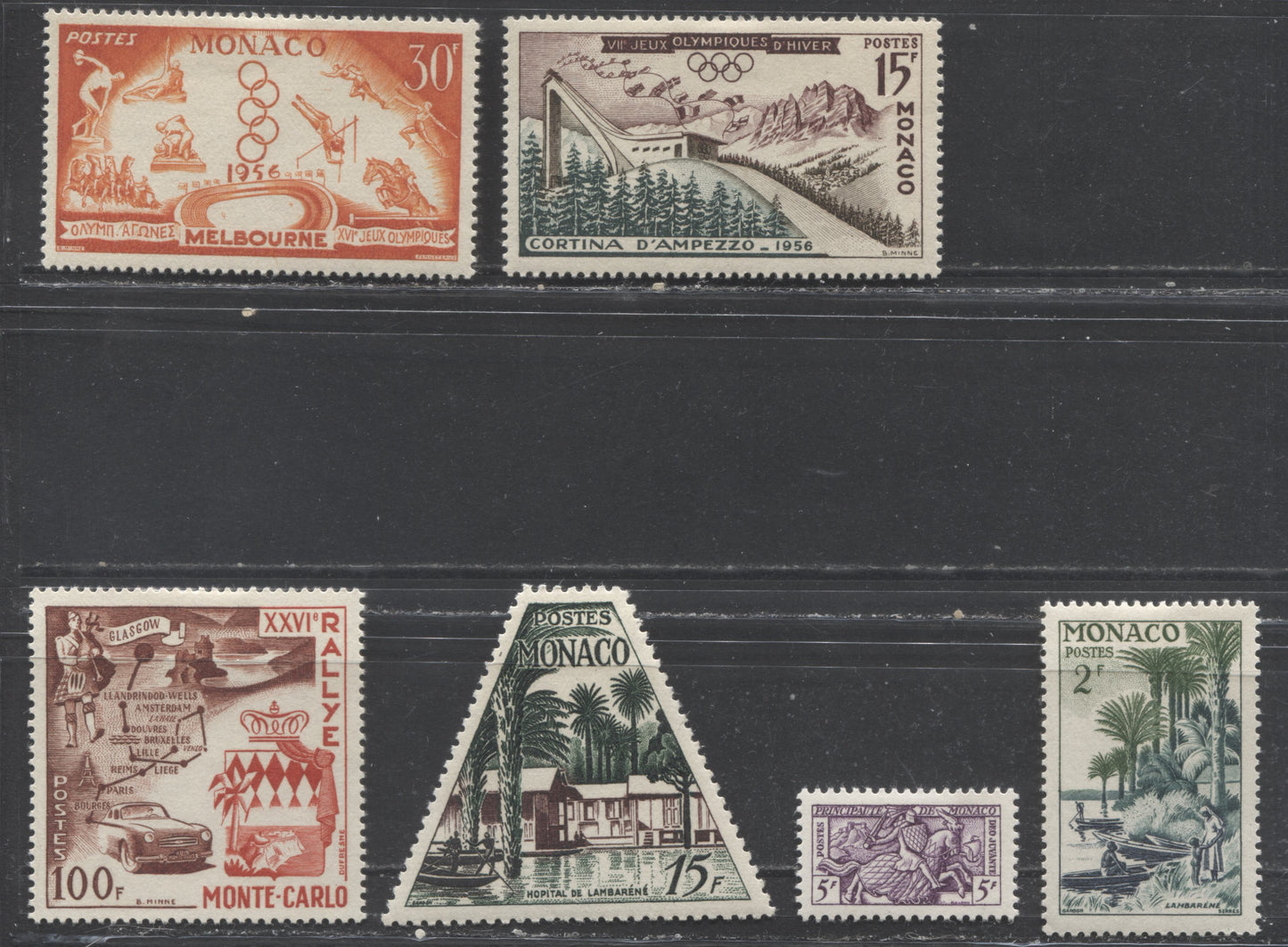 Lot 121 Monaco SC#325/365 1955-1956 Commemorative/Definitives, A VFOG Range Of Singles, 2017 Scott Cat. $30.4 USD, Click on Listing to See ALL Pictures