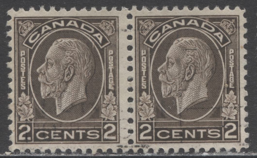 Lot 122 Canada #196var 2c Black Brown King George V, 1932 Medallion Issue, A Fine Used Pair With A Flaw In Shading Near "E" of "Postage", Pl 1 LR Pos 77