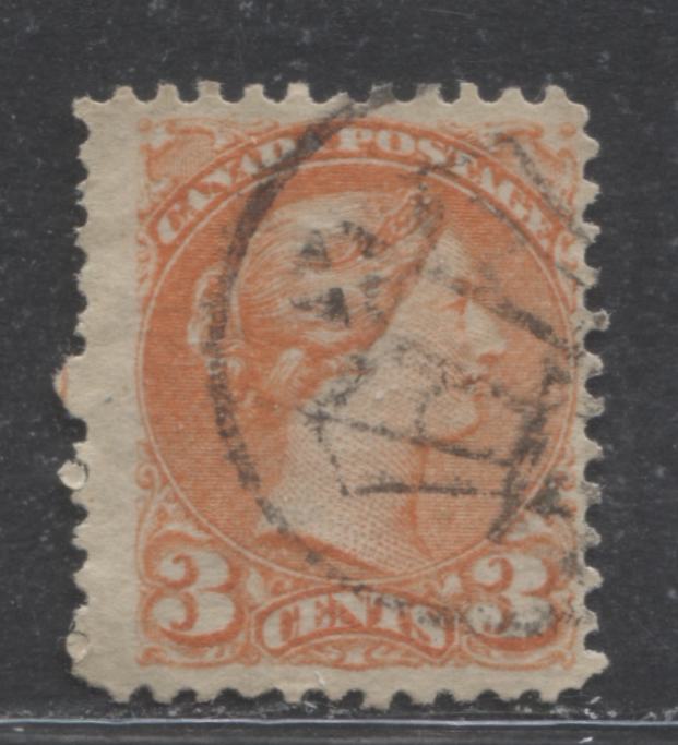 Lot 122 Canada #37 3c Orange Red Queen Victoria, 1870-1897 Small Queen Issue, A Fine Used Example Montreal, 12, Stout Horizontal Wove, With Ottawa Crown Cancel