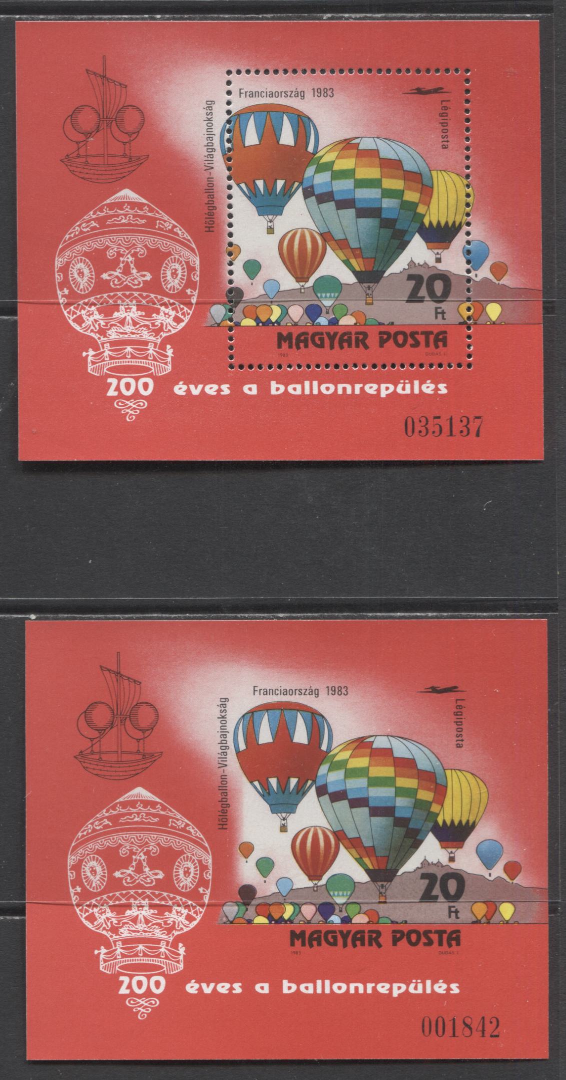 Lot 123 Hungary SC#C438-C445 1983 Bicentenial of Manned Flight, Perf and Imperf, A VFNH Range Of Perf/Imperf Singles & Souvenir Sheets, 2017 Scott Cat. $32.35 USD, Click on Listing to See ALL Pictures