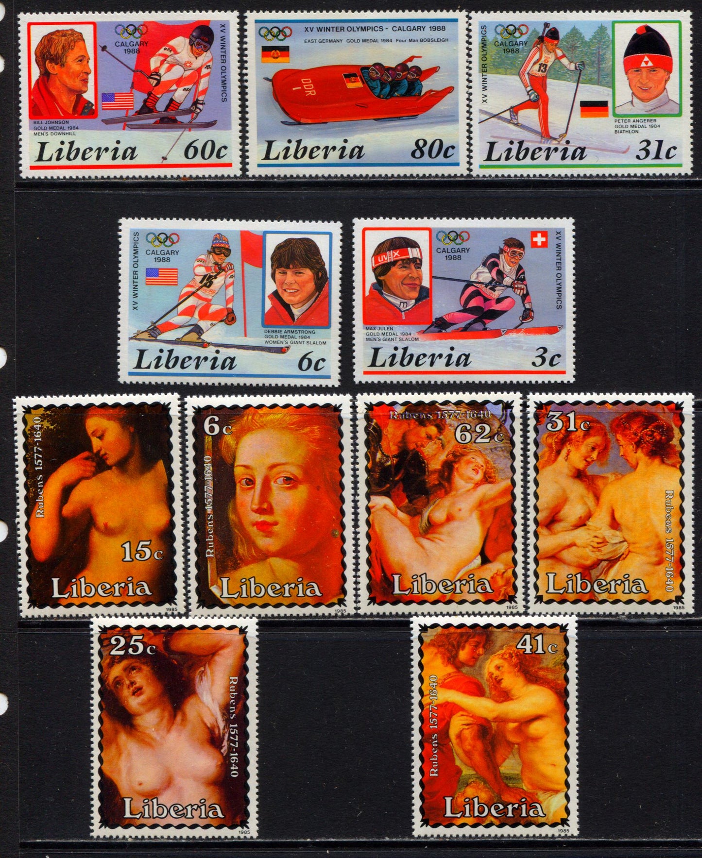 Lot 124 Liberia SC#1023/1052 1988 Commemoratives, A VFNH Range Of Singles, 2017 Scott Cat. $10.65 USD, Click on Listing to See ALL Pictures