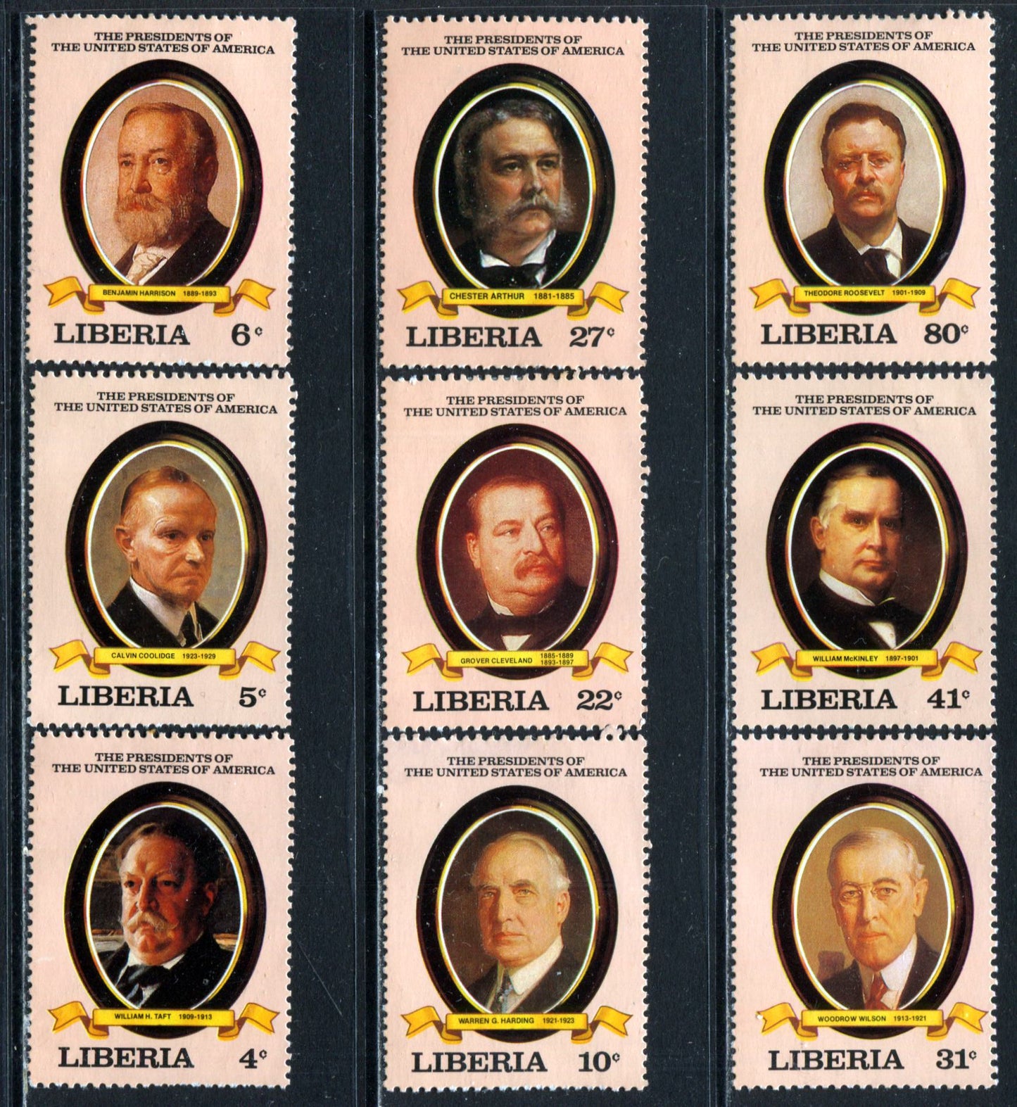 Lot 125 Liberia SC#901/931 1981 Presidents Issue, A VFOG Range Of Singles, 2017 Scott Cat. $17.85 USD, Click on Listing to See ALL Pictures