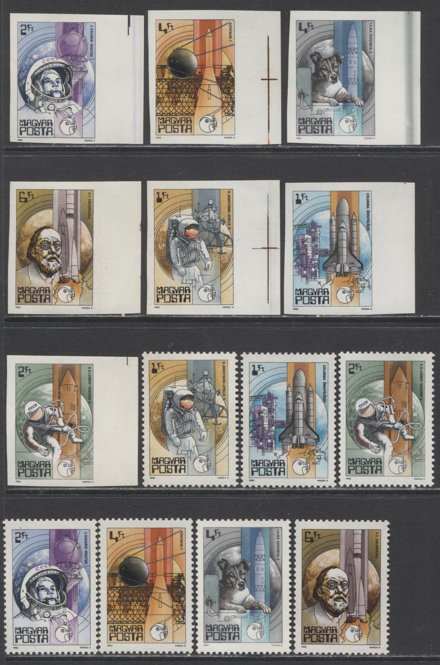 Lot 125 Hungary SC#2735-2741 1982 25 Years Of Space Travel Issue, Perf and Imperf, A VFNH Range Of Perf/Imperf Singles, 2017 Scott Cat. $20.5 USD, Click on Listing to See ALL Pictures