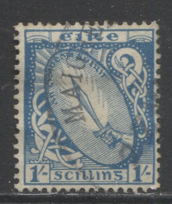 Lot 125 Ireland SC#117 1/- Blue  Definitives Watermarked Multiple "E", A VF Used Example, Click on Listing to See ALL Pictures