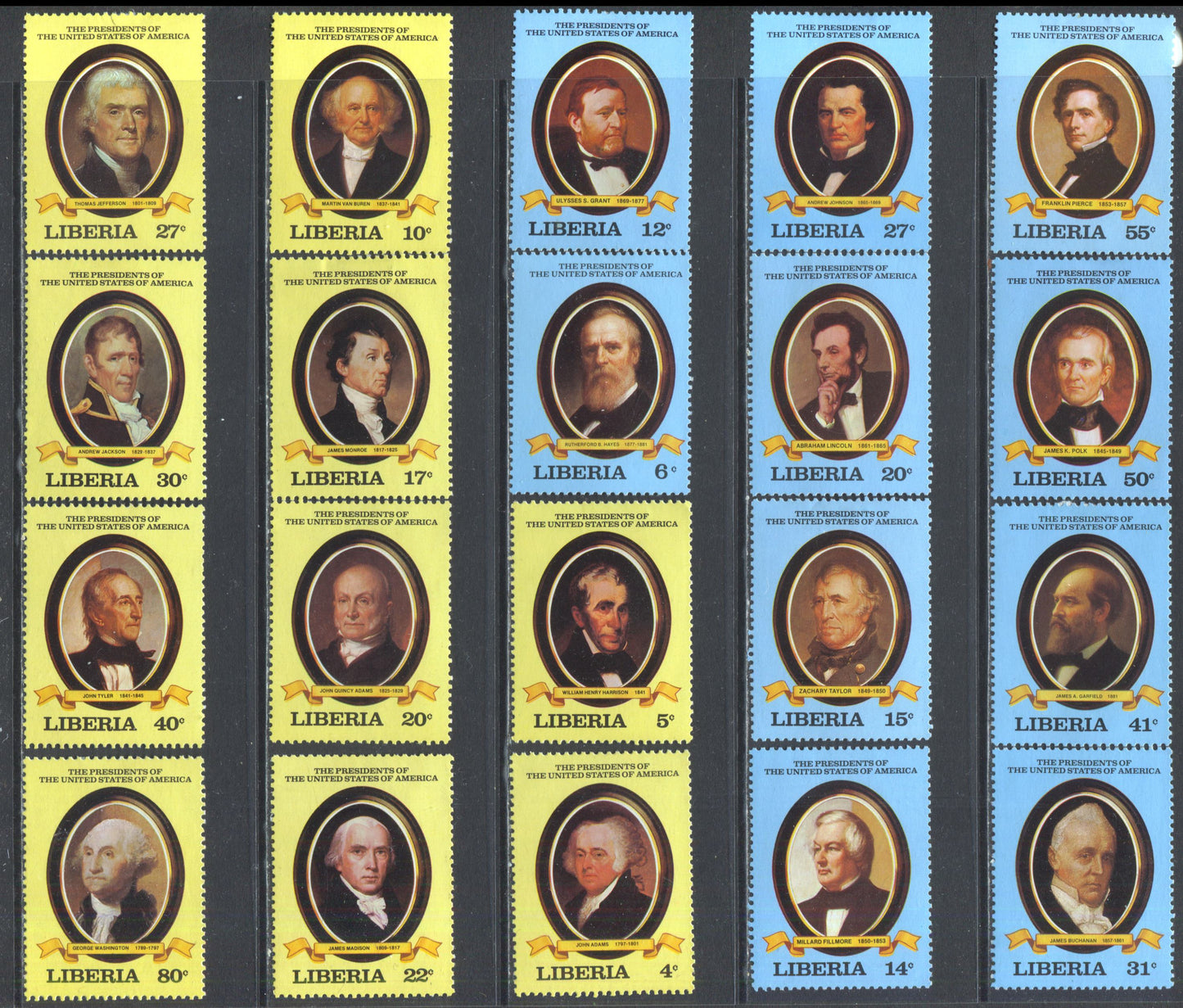 Lot 125 Liberia SC#901/931 1981 Presidents Issue, A VFOG Range Of Singles, 2017 Scott Cat. $17.85 USD, Click on Listing to See ALL Pictures