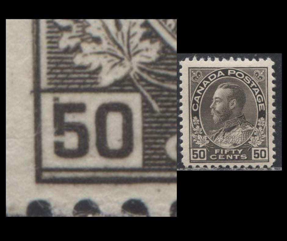 Lot 125 Canada #120ii 50c Black (Brown Black) King George V, 1925-1928 Admiral Issue, A Fine OG Single, Wet Printing, Dot Above Left "5"