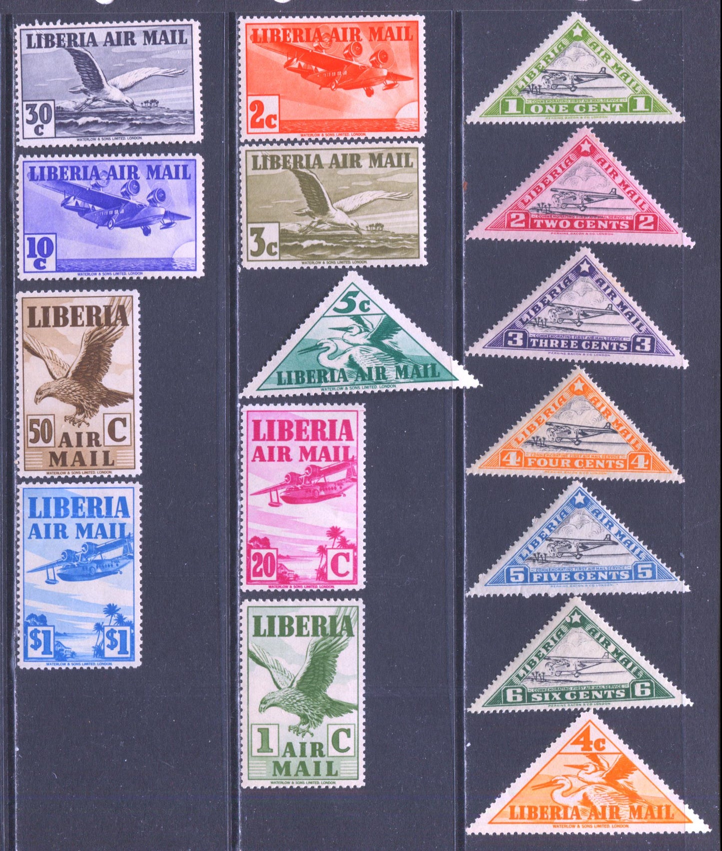 Lot 126 Liberia SC#C3A-C13 1936-1938 Airmails, A F/VFNH/OG Range Of Singles, 2017 Scott Cat. $11.8 USD, Click on Listing to See ALL Pictures