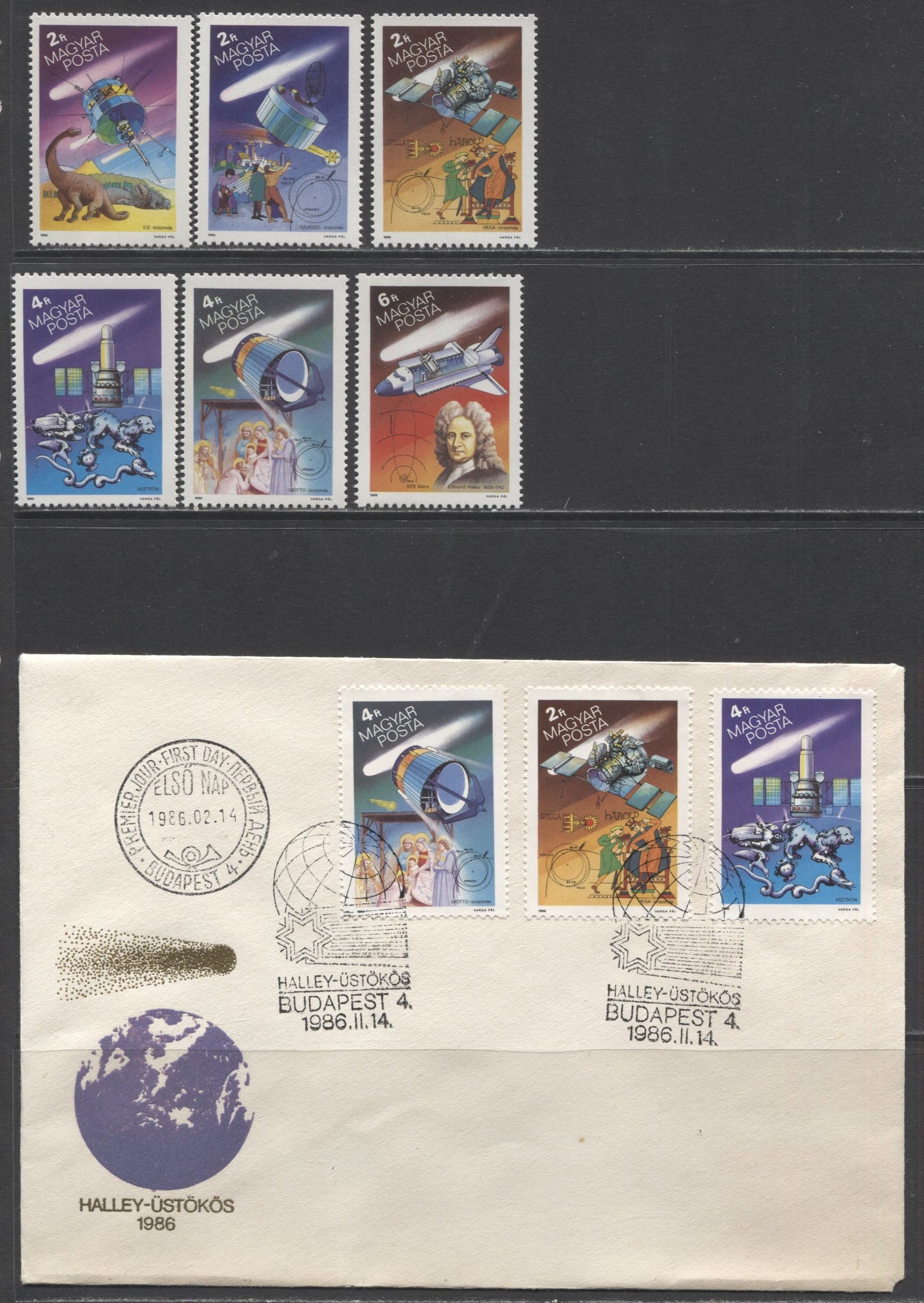 Lot 128 Hungary SC#2972-3060 1986 Halley's Comet Issue, Perf, Imperf and FDC, A VFNH Range Of Perf/Imperf Singles & FDC's, 2017 Scott Cat. $19.9 USD, Click on Listing to See ALL Pictures