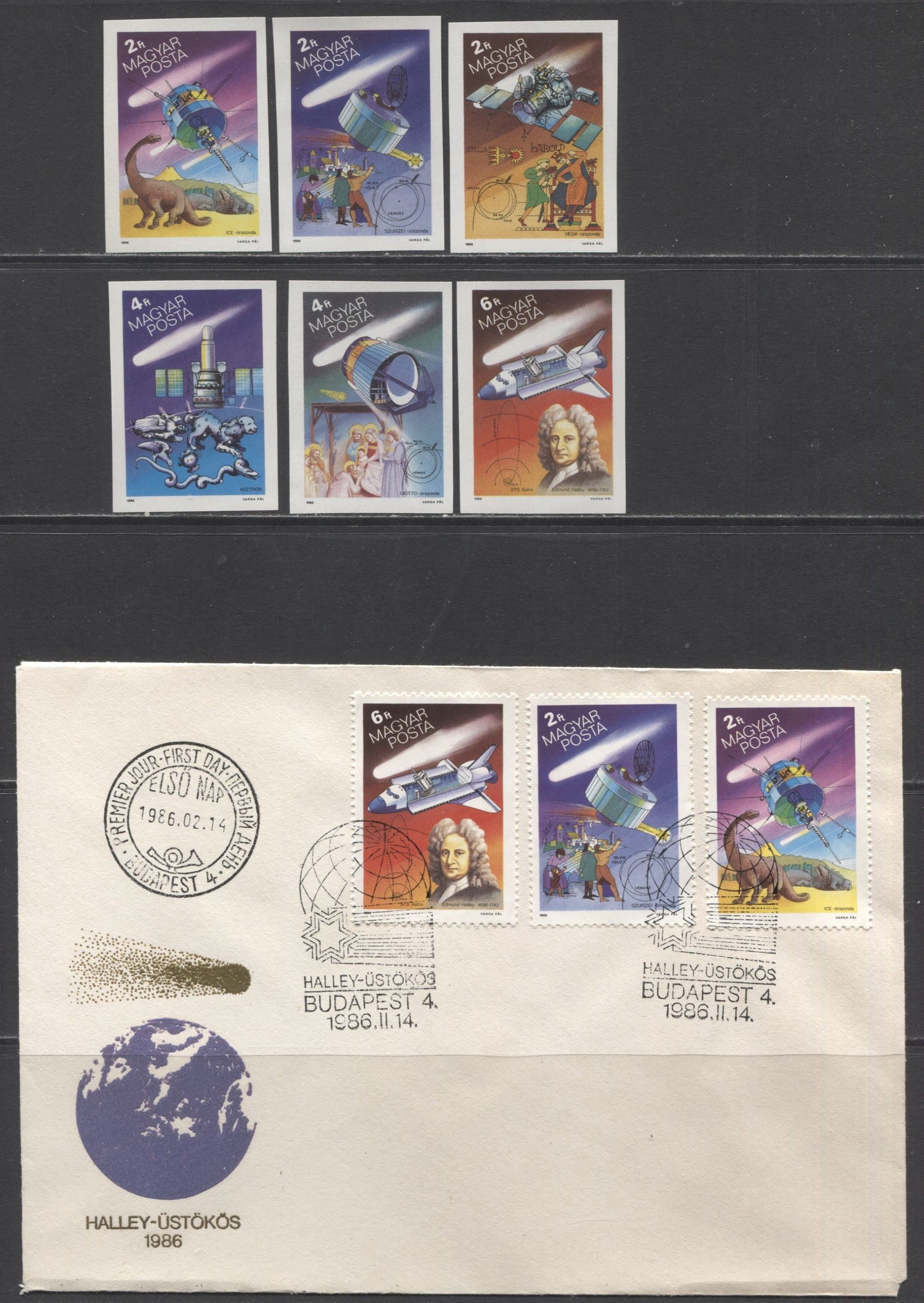 Lot 128 Hungary SC#2972-3060 1986 Halley's Comet Issue, Perf, Imperf and FDC, A VFNH Range Of Perf/Imperf Singles & FDC's, 2017 Scott Cat. $19.9 USD, Click on Listing to See ALL Pictures