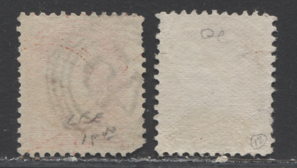 Lot 129 Canada #37b, 41 3c Copper Red and Vermilion Queen Victoria, 1870-1897 Small Queen Issue, Two VG and Good Used Examples, Soft Horizontal Wove Paper, With Rare Melbourne #20 and Stanstead #45 Four Ring Numeral Cancels