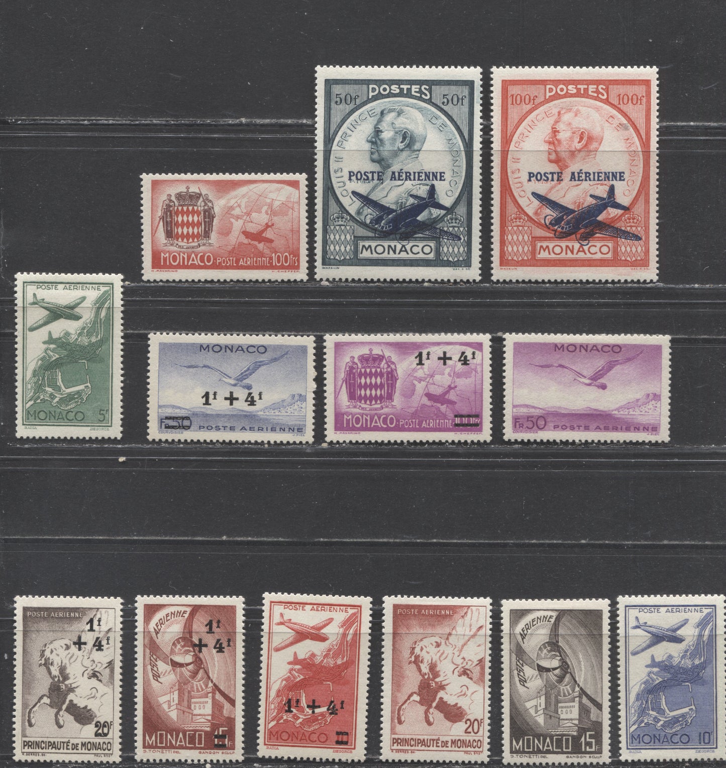 Lot 131 Monaco SC#C2/CB5 1942-1946 Airmail & Airmail Semipostals, A VFOG & NH Range Of Singles, 2017 Scott Cat. $21.55 USD, Click on Listing to See ALL Pictures