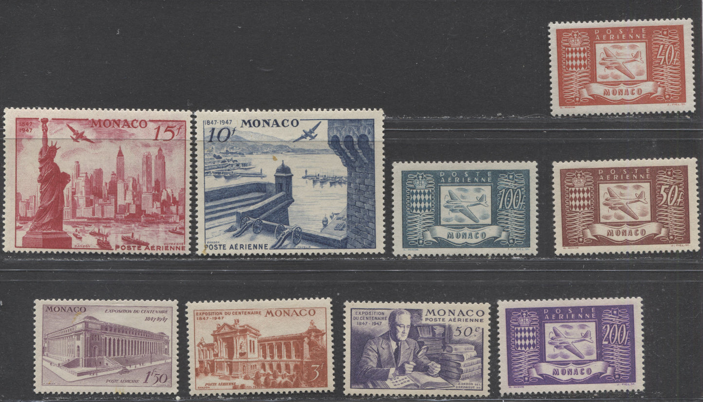 Lot 132 Monaco SC#C10/C20 1946 Airmails, A F/VFOG Range Of Singles, 2017 Scott Cat. $22.1 USD, Click on Listing to See ALL Pictures