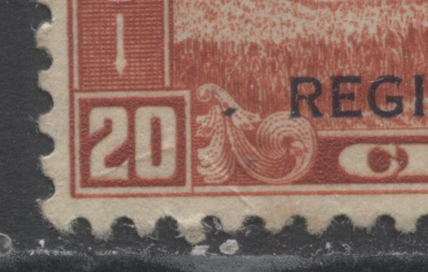 Lot 133 Canada #203var 20c Brown Red Harvesting Wheat Overprint, 1933 Grain Exhibition Issue, A FOG Single With A Period To Left Of "Regina" In Overprint