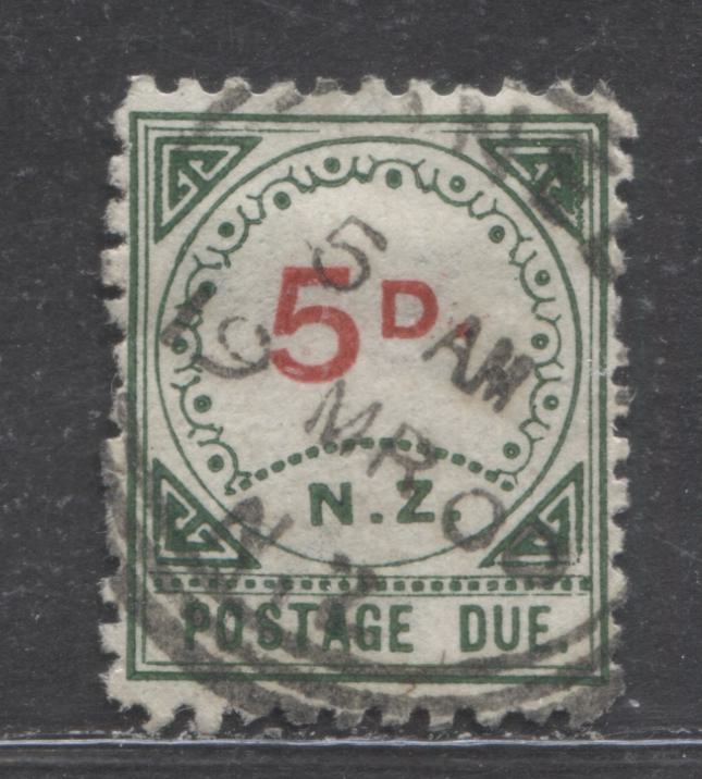 Lot 134 New Zealand SC#J6 5d Dark Green and Scarlet 1899 Postage Due Issue, A VF Used Example, Click on Listing to See ALL Pictures