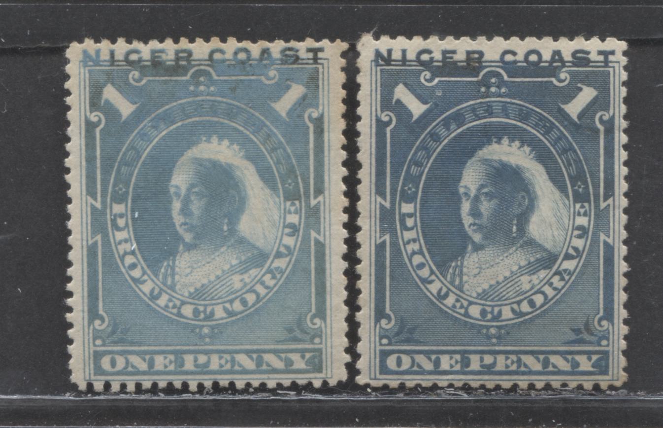 Lot 134 Niger Coast SC#38 (SG#46, 46b) One Penny Light Blue, Dull Blue 1893 Obliterated Oil Rivers Issue, Perf 14.5 - 15, A Very Fine UN Example, Click on Listing to See ALL Pictures, Estimated Value $6 USD