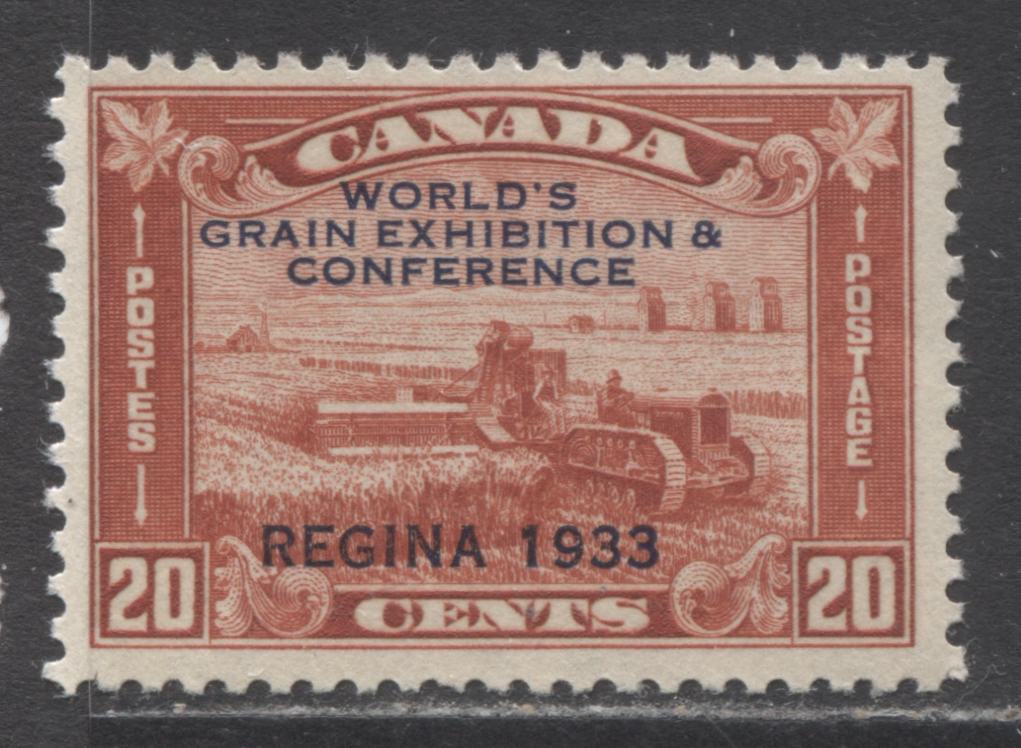 Lot 134 Canada #203var 20c Brown Red Harvesting Wheat Overprint, 1933 Grain Exhibition Issue, A VFOG Single With Overprint Shifted 1mm To Left, With Deep Cream Gum