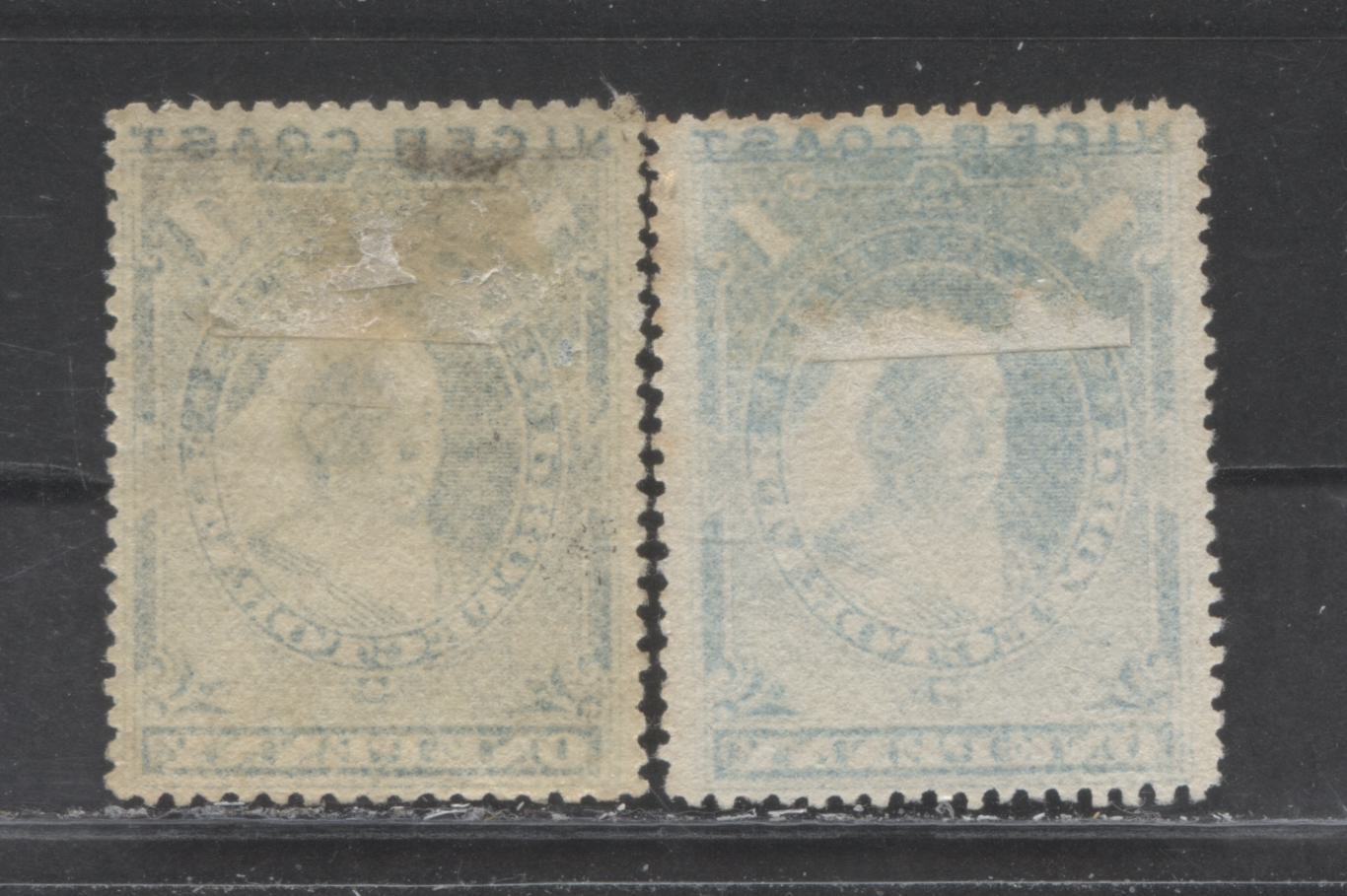 Lot 134 Niger Coast SC#38 (SG#46, 46b) One Penny Light Blue, Dull Blue 1893 Obliterated Oil Rivers Issue, Perf 14.5 - 15, A Very Fine UN Example, Click on Listing to See ALL Pictures, Estimated Value $6 USD
