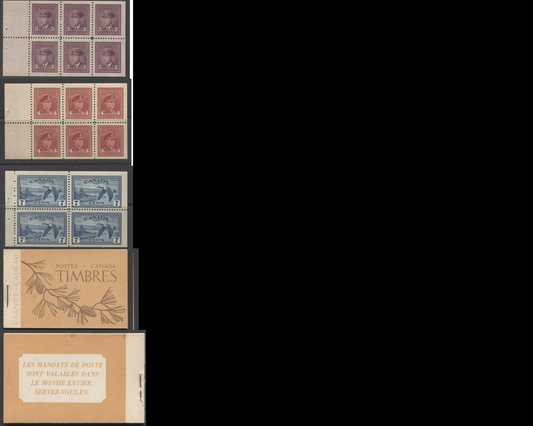 Canada #BK39a (McCann #39b) 1942-1949 War Issue Complete $1.00 French, Booklet Containing 1 Pane Each of 6 of 3c and 4c Plus 2 Panes of 4 7c Airmail Stamps, 14 mm Staple