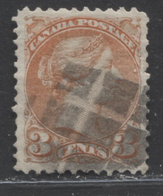 Lot 135 Canada #37ii 3c Dull red Queen Victoria, 1870-1897 Small Queen Issue, A VF Used Example Montreal, 11.75 x 12, Stout Horizontal Wove , With Rhombic Geometric Cork Cancel