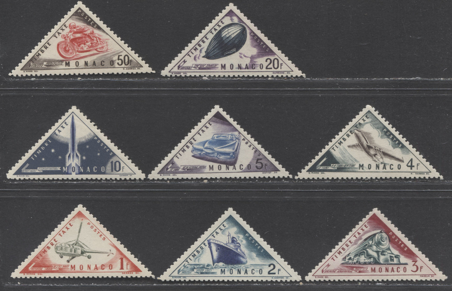 Lot 135 Monaco SC#J39-J46 1953-1954 Postage Dues, A VFOG/NH Range Of Singles, 2017 Scott Cat. $19.6 USD, Click on Listing to See ALL Pictures
