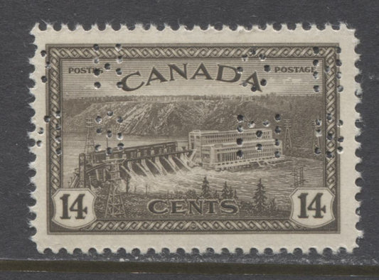Lot 137 Canada #O270 14c Black Brown Hydroelectric Station, 1946 Peace Issue OHMS Perfin, A VFNH Single With Satin Cream Gum