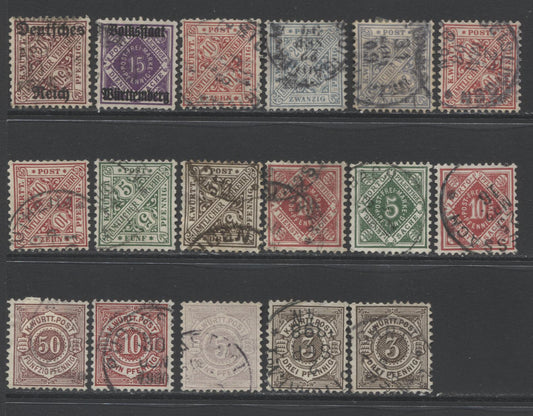 Lot 137 German States - Wurttemberg SC#57/O161 1875-1919 Pfennig Numeral  & Official Issues, A F/VF Used Range Of Singles, 2017 Scott Cat. $16.7 USD, Click on Listing to See ALL Pictures