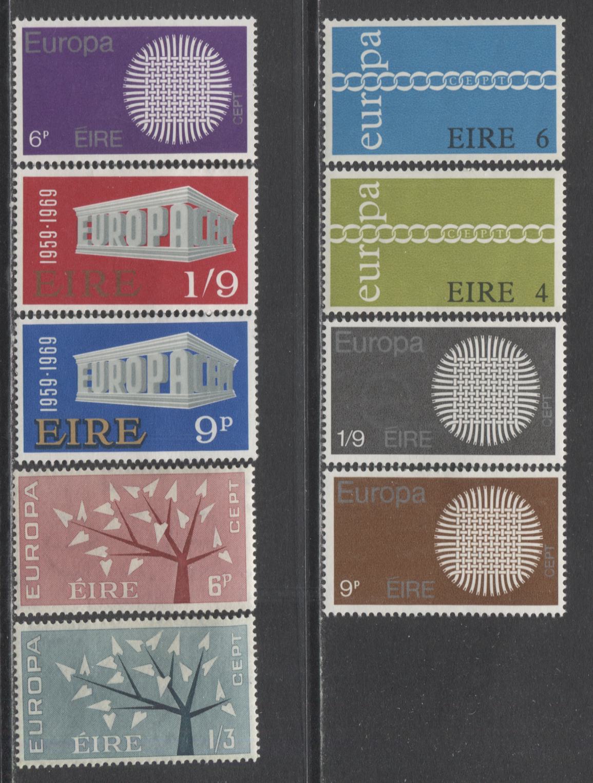 Lot 138 Ireland SC#184/306 1962-1971 Europa Issues, A VFOG Range Of Singles, 2017 Scott Cat. $20.5 USD, Click on Listing to See ALL Pictures