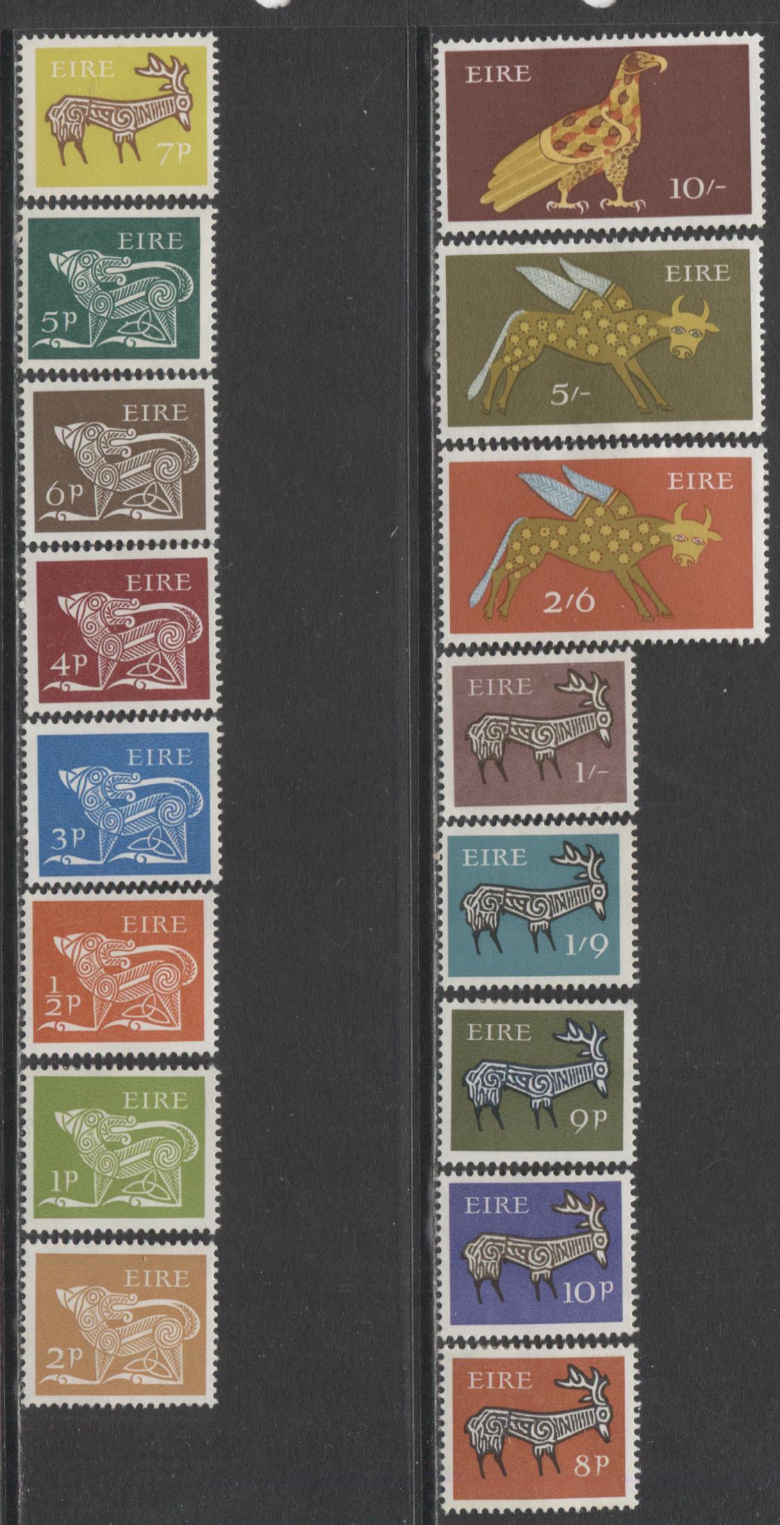 Lot 139 Ireland SC#250-265 1968-1970 Pre-decimal Ancient Design Definitives, A F/VFOG Range Of Singles, 2017 Scott Cat. $27.6 USD, Click on Listing to See ALL Pictures