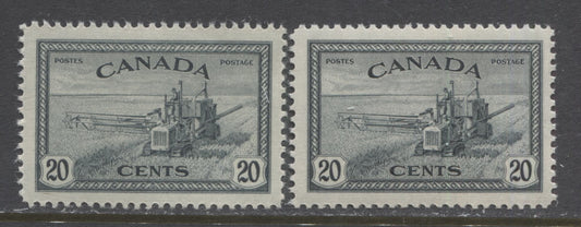 Lot 140 Canada #271 20c Slate Black Combine Harvesting, 1946 Peace Issue, 2 VFNH Singles, 2 Different Printings, With Slightly Different Shades and Gum