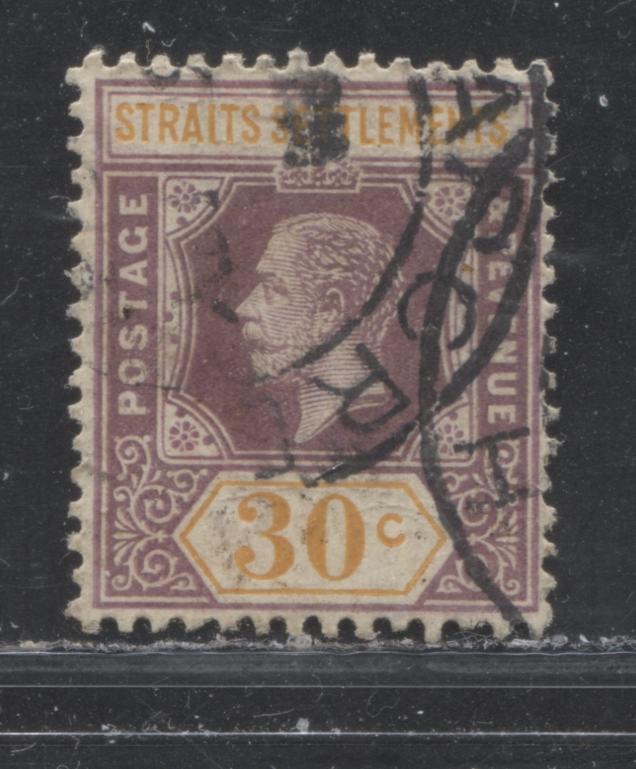Lot 140 Malaya - Straits Settlements SG#235 30c Purple & Orange King George V, 1921-1932 Imperial Keyplate Issue, A Fine Used Single, Script CA Watermark, Die 1