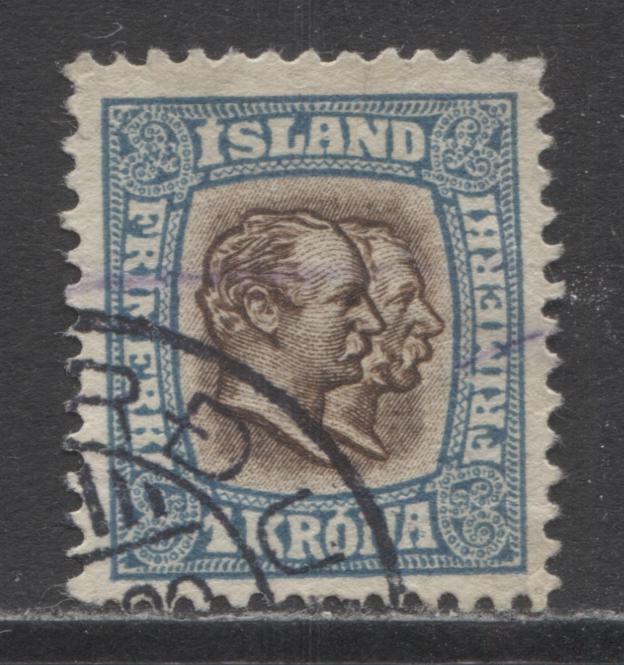 Lot 14 Iceland SC#83 1kr Blue 1907-1908 Frederick VIII and Christian IX Definitives, A Very Good Used Example, Click on Listing to See ALL Pictures