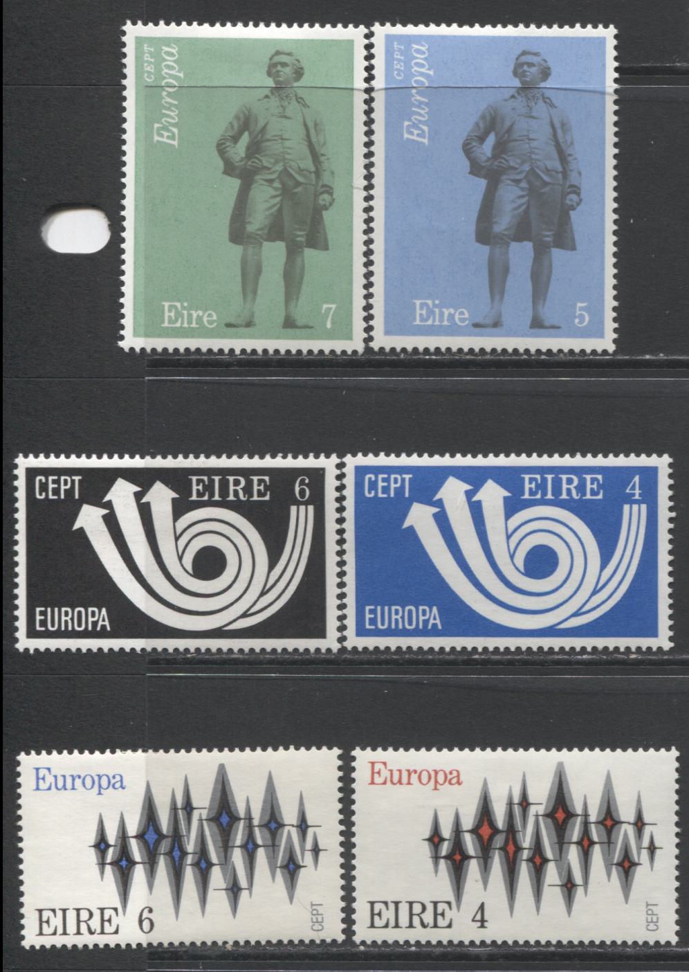 Lot 141 Ireland SC#316/340 1972-1974 Europa Issues, A VFLH Range Of Singles, 2017 Scott Cat. $29.5 USD, Click on Listing to See ALL Pictures