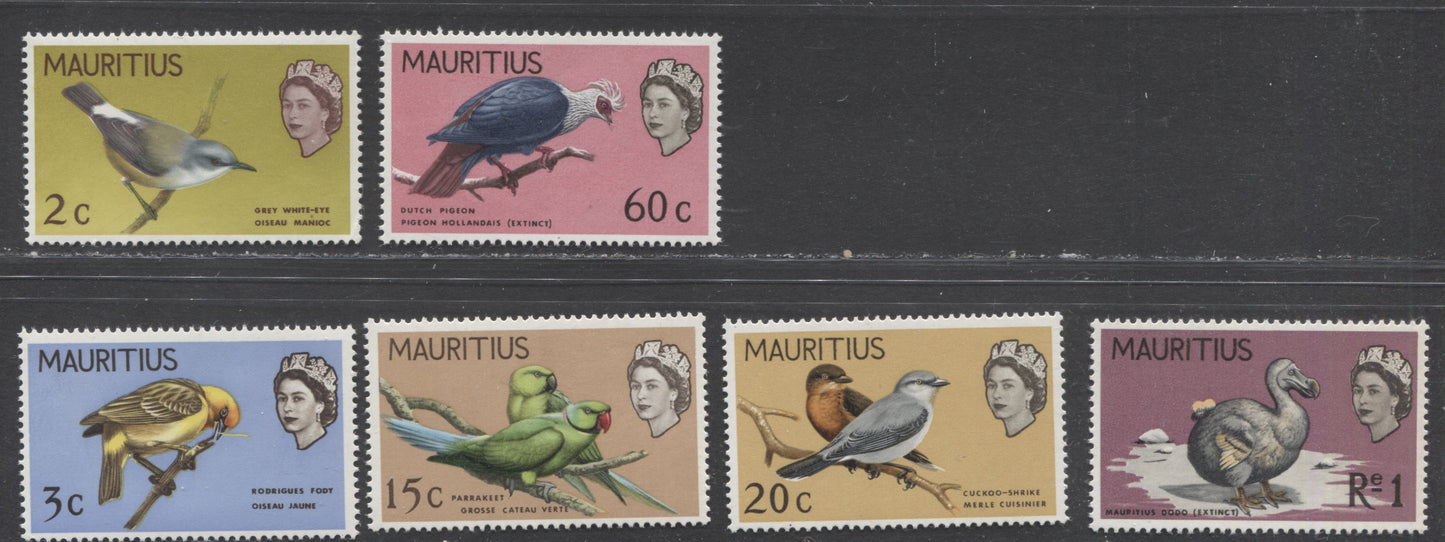 Lot 142 Mauritius SC#327-332 1965 Birds Definitives, A VFNH Range Of Singles, 2017 Scott Cat. $11.9 USD, Click on Listing to See ALL Pictures