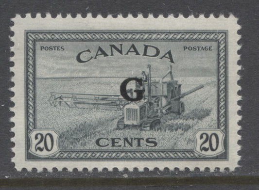 Lot 142 Canada #O23 20c Slate Black Combine Harvesting, 1946 Peace Issue With G Overprint, A VFLH Single With Semi Glossy Cream Gum