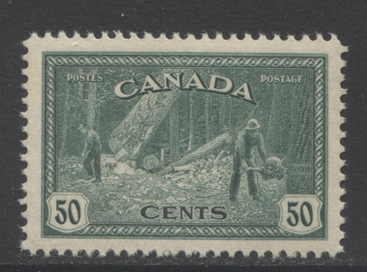 Lot 143 Canada #272 50c Dark Blue Green Logging, 1946 Peace Issue, A VFNH Single With Yellowish Cream Gum