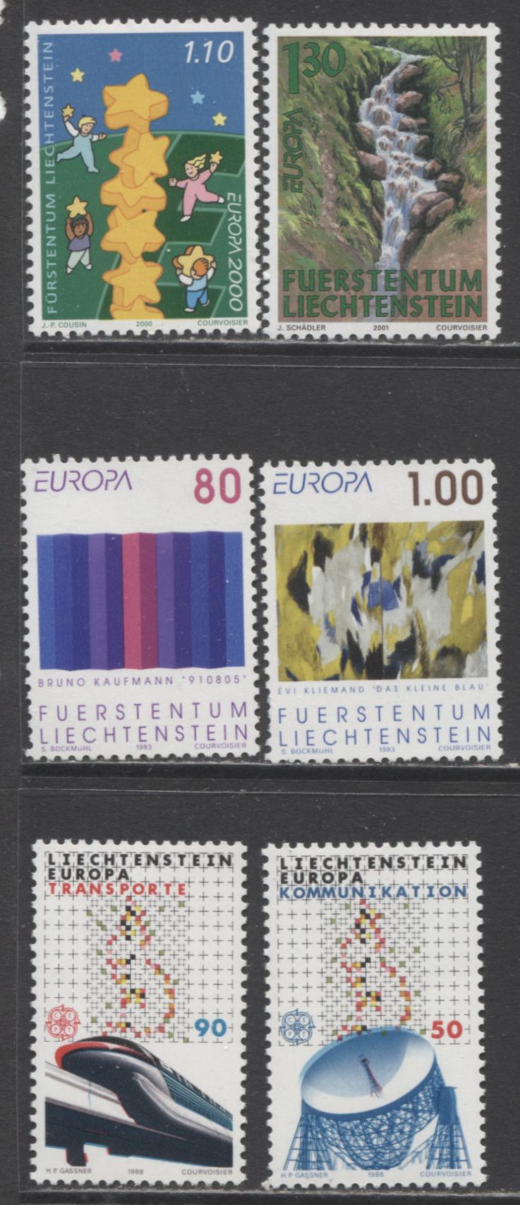 Lot 144 Liechtenstein SC#880/1199 1988-2001 Europa Sets, A VFNH Range Of Singles, 2017 Scott Cat. $8.1 USD, Click on Listing to See ALL Pictures