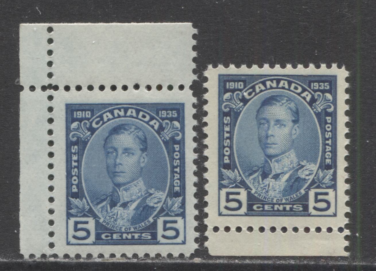 Lot 145 Canada #214 5c Blue Prince Of Wales, 1935 KGV Silver Jubilee, 2 VFNH Singles Showing Two Different Shades