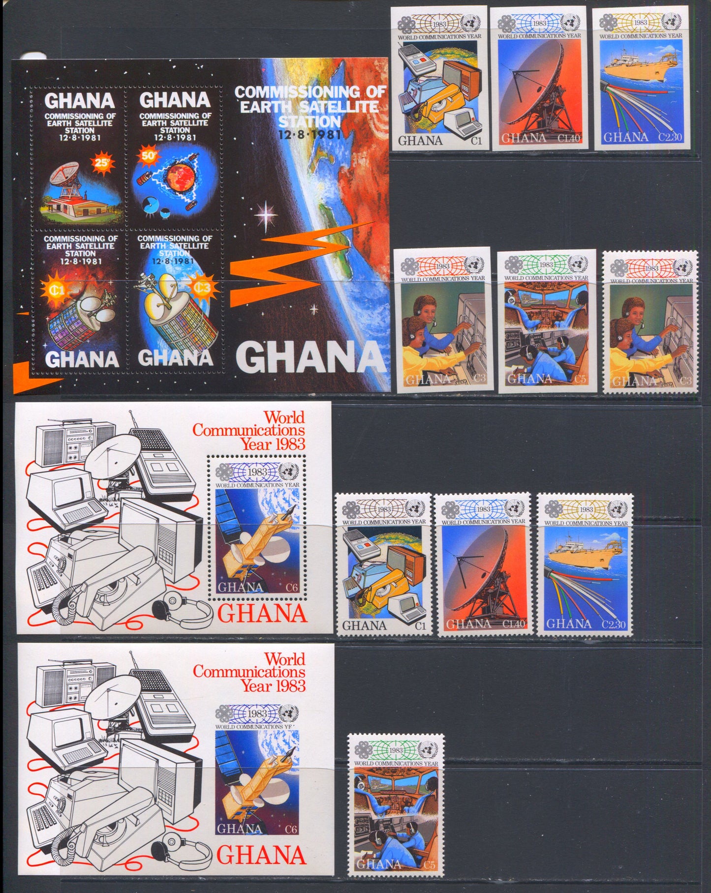 Lot 148 Ghana SC#755/839 1981-1983 Earth Satellite & World Communication Issue, A VFNH Range Of Perf & Imperf Singles & Souvenir Sheets, 2017 Scott Cat. $11.95 USD, Click on Listing to See ALL Pictures