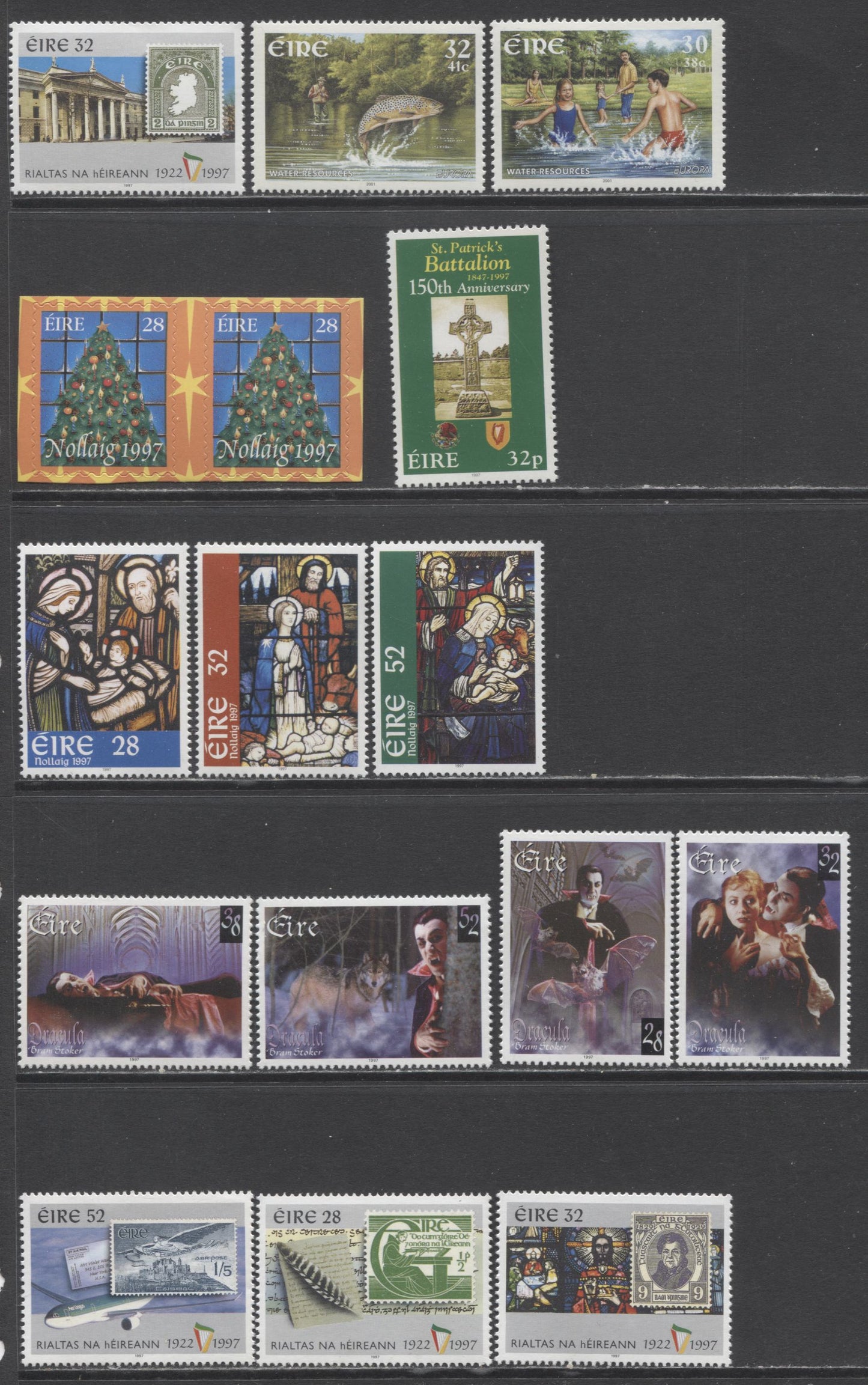 Lot 150 Ireland SC#1082/1311 1997, 2001 Commemoratives, A VFNH Range Of Singles, 2017 Scott Cat. $23.25 USD, Click on Listing to See ALL Pictures