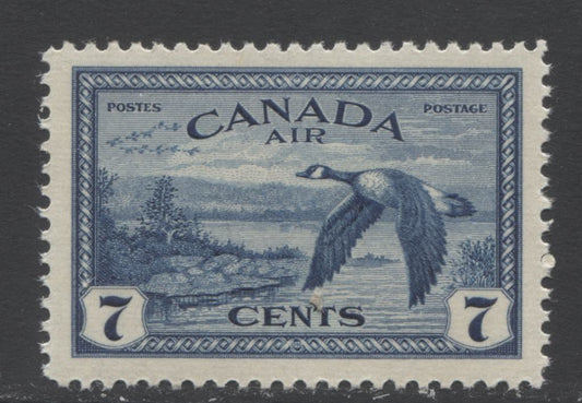 Lot 151 Canada #C9ii 7c Deep Blue Canada Geese, 1946 Peace Issue, A VFNH Single On Horizontal Ribbed Paper, Re-Entry Of Right Frameline