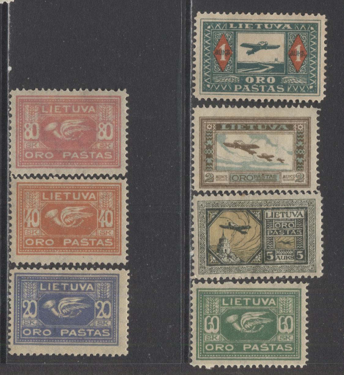 Lot 151 Lithuania SC#C1-C7 1921 Airmails, A F/VFOG Range Of Singles, 2017 Scott Cat. $9.95 USD, Click on Listing to See ALL Pictures