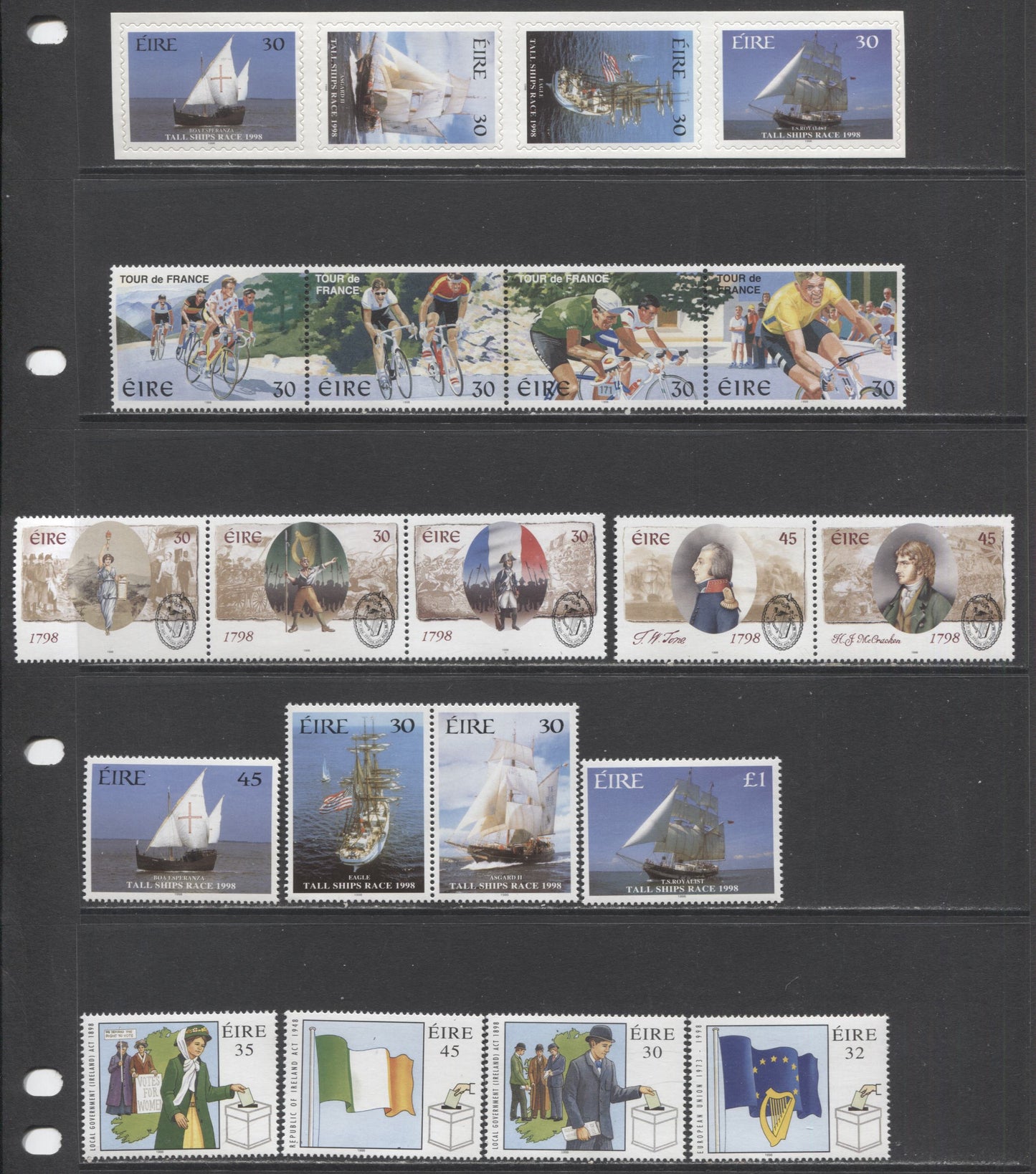 Lot 152 Ireland SC#1128-1145D 1998 Commemoratives, A VFNH Range Of Singles, Pairs, Strips Of 3 & 4, 2017 Scott Cat. $30.4 USD, Click on Listing to See ALL Pictures