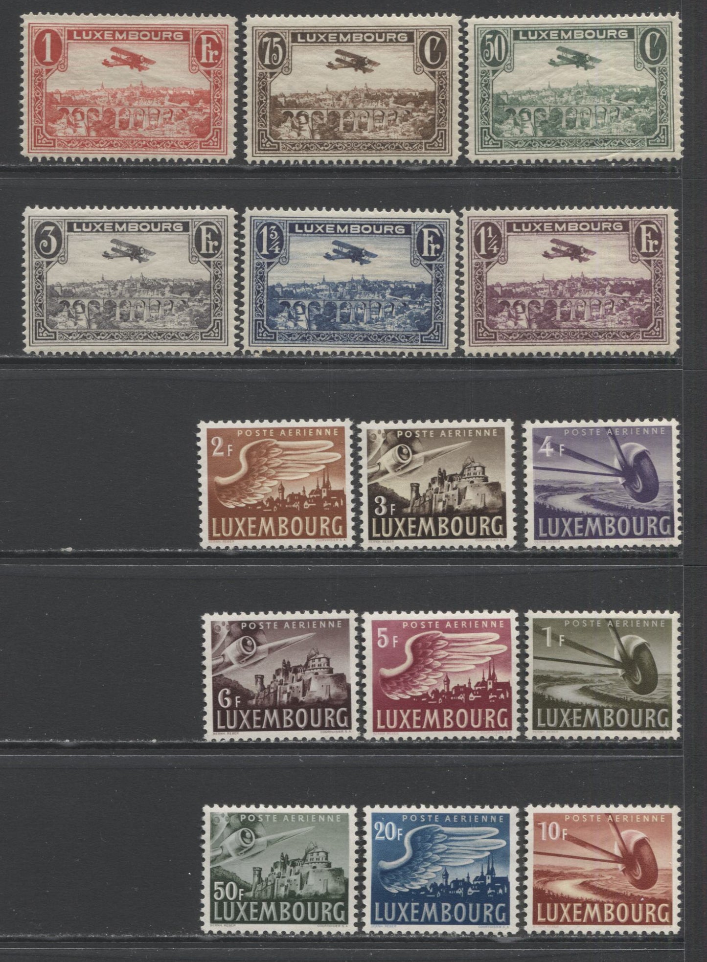 Lot 152 Luxembourg SC#C1-C13 1931-1946 Airmails, A F/VFLH & NH Range Of Singles, 2017 Scott Cat. $13.8 USD, Click on Listing to See ALL Pictures