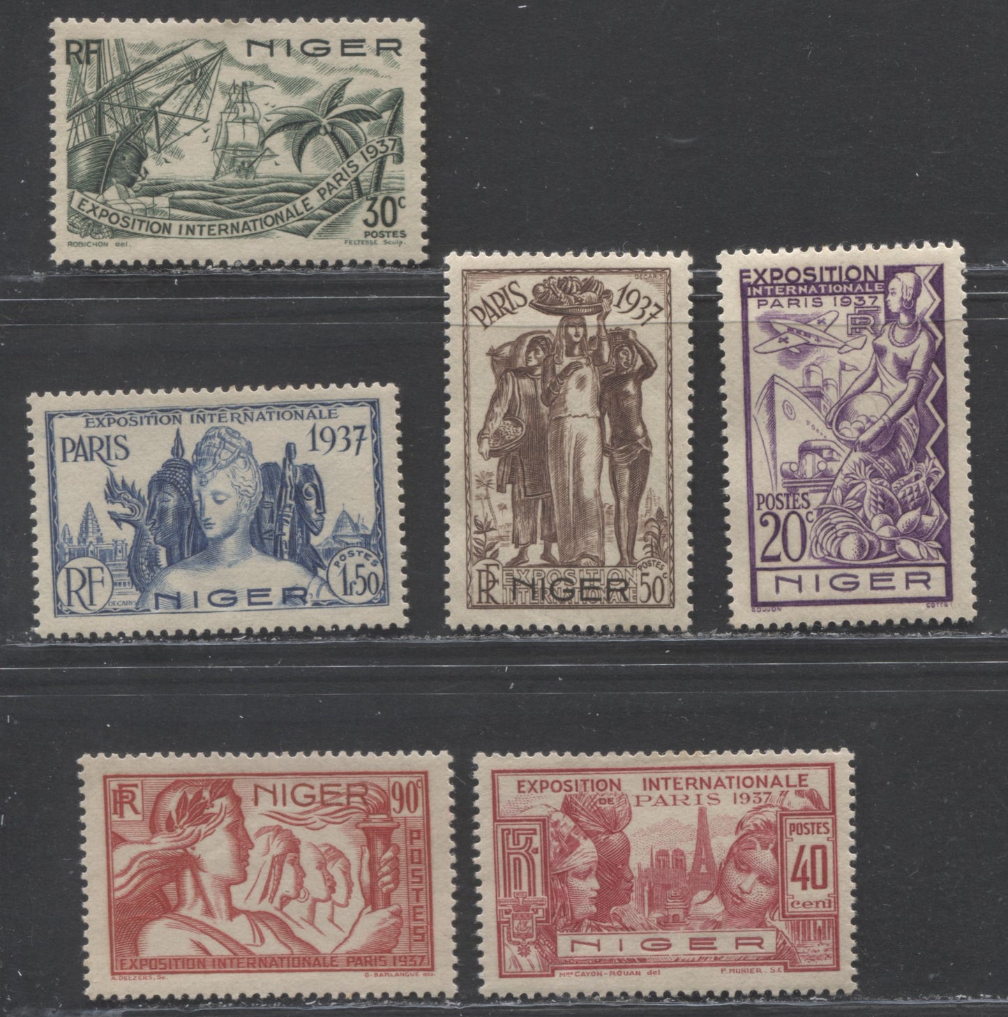 Lot 152 Niger SC#77/83 1937 Paris International Exhibition Issue, A F/VFOG Range Of Singles and Souvenir Sheet, 2017 Scott Cat. $20.1 USD, Click on Listing to See ALL Pictures