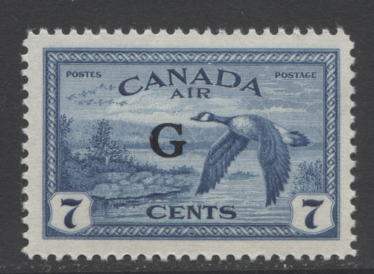 Lot 153 Canada #CO2 7c Deep Blue Canada Geese, 1946 Peace Issue With G Overprint, A VFNH Single With Streaky Yellowish Gum